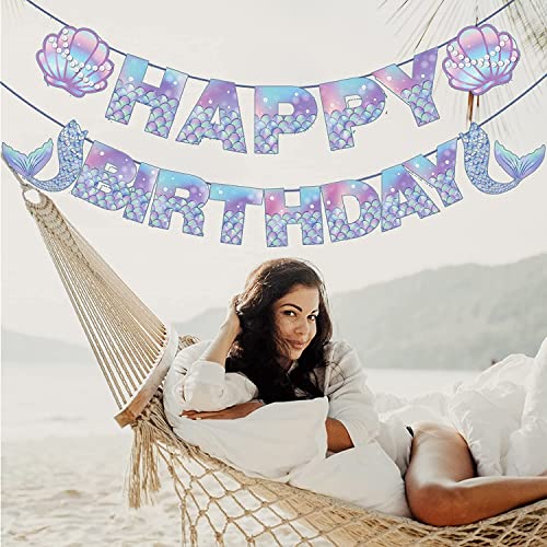 Image of Mermaid Birthday Banner - Mermaids Banner, Mermaid Birthday Decorations for Girls, Boys, Kids - Mermaids Party Supplies Decoration for Ocean Theme Parties, Birthdays Parties and Home Decor