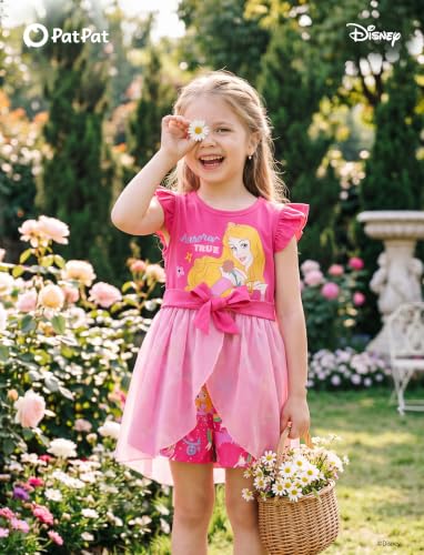 Image of Disney Princess Frozen Elsa Minnie Mouse Stitch Toddler Girl Romper With Skirt Overlay Summer Jumpsuit with Bow 2-6 Years