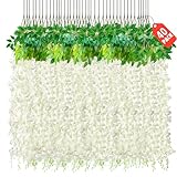 Tunnkit 40 Pack Wisteria Hanging Flowers 3.6 Feet Fake Wisteria Vine Rattan Silk Artificial Wisteria Flowers for Wedding Party Garden Wall Decor (White)