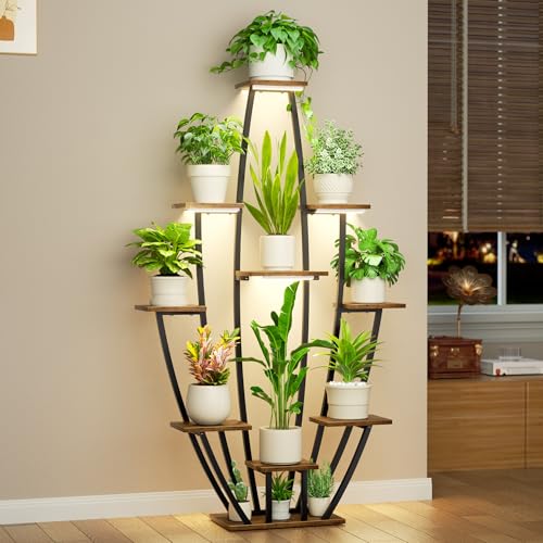 Image of Plant Stand Indoor with Grow Lights - 10 Tiered Tall Plant Shelf Indoor, 59 inch Large Plant Stands for Indoor Plants, Metal Corner Flower Holder Rack Display for Living Room Patio Garden Balcony Home