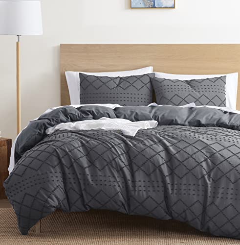 Image of Nestl Boho Bedding Sets & Collections - Boho Duvet Cover Twin, 2 Piece Twin Duvet Cover Set, Double Brushed Grey Duvet Cover with Zipper Closure, 1 Duvet Set 68x90 inches and 1 Pillow Sham
