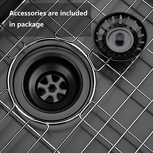 Friho 33\"x 22\" Inch 18 Gauge Commercial Large Topmount Drop-in Single Bowl Basin Handmade SUS304 Stainless Steel Kitchen Sink,Black Kitchen Sinks with Dish Grid and Basket Strainer