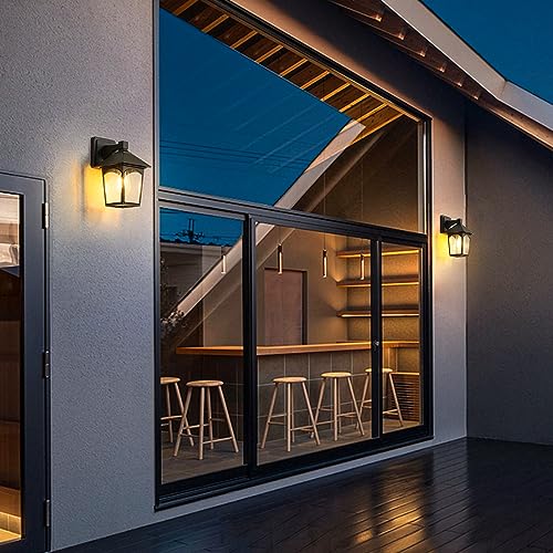 Outdoor Wall Light Fixtures Exterior Sconce Lamp with Glass Shape, 2-Pack Waterproof Outside Lantern for Porch Garage Doorway Entryway Patio