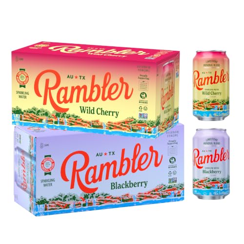 Image of AUTX RAMBLER Sparkling Water, Texas Limestone Mineral Blend, Blackberry x Wild Cherry, 12-Ounce Cans, 8 Count x 2 (16 Cans Total)