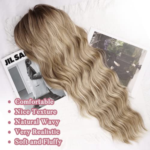 Image of NAYOO Dirty Blonde Wigs with Bangs for Women,24 Inch Wavy Synthetic Wig