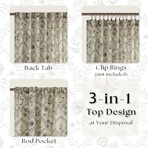 Image of Floral Linen Sheer Curtains 84 Inch Length for Living Room Charcoal Green