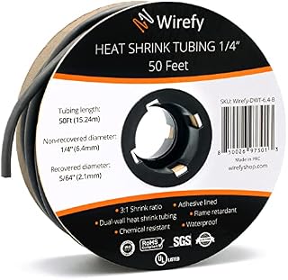 Wirefy 1/4" Heat Shrink Tubing - 3:1 Ratio - Adhesive Lined - Marine Grade Heat Shrink - Black - 50 Feet Roll
