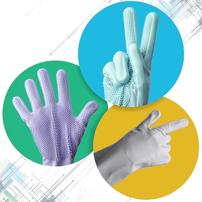 Image of GDNK Reusable Rubber Latex PVC Flock lined Long Sleeves elbow length Hand Gloves for Kitchen Dish-Washing, Cleaning Gloves (Pack of 2) (Silicon + Cotton (Multicolor))