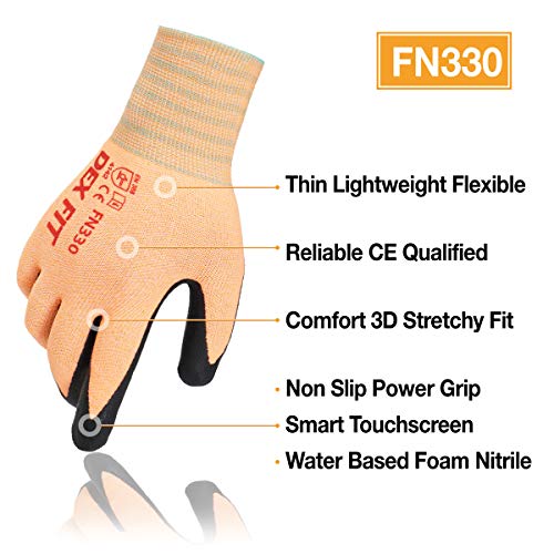 DEX FIT Snijbestendige handschoenen niveau 5 Cru553, comfortabele 3D-pasvorm, stevige grip, dun en licht, touchscreen-compatibel, duurzaam, machinewasbaar, groen M (8), 3 paar