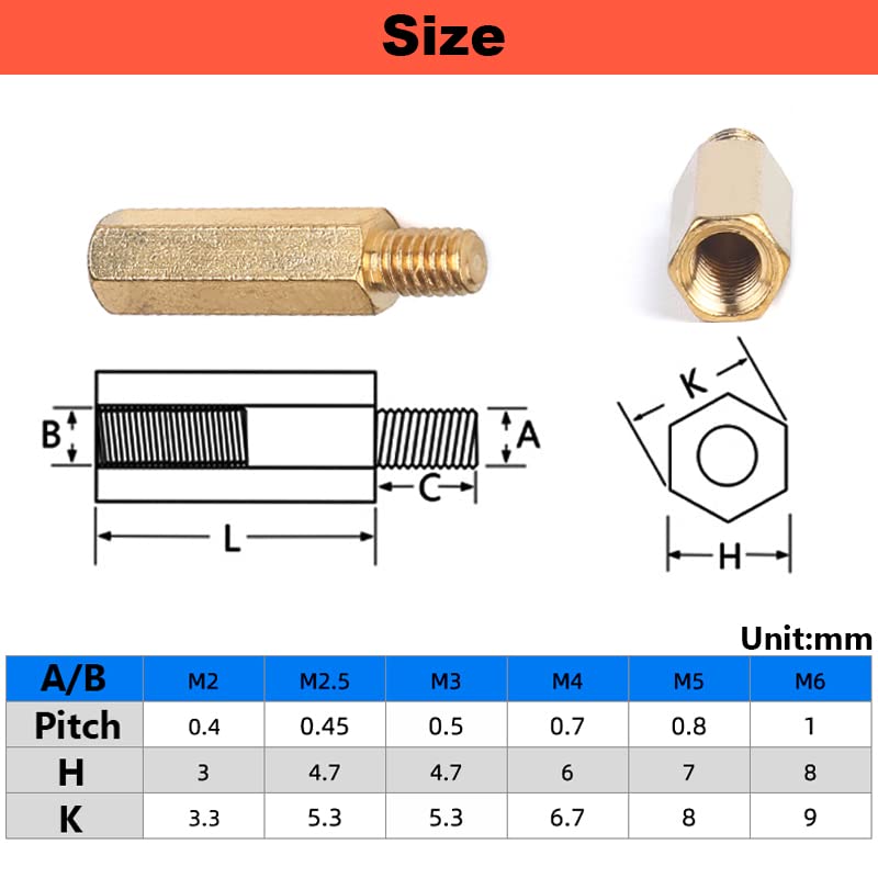 M4-6mm -Vis d'espacement à écrou hexagonal en laiton, pilier fileté en