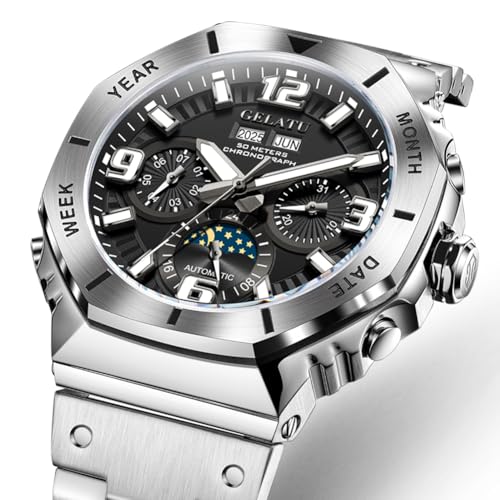 Image of OLEVS Mens Original Skeleton Luxury Business Analog Quartz Wrist Watches | Big Face Chronograph watch for men,stylish dress Gift,Stainless Steel ,Waterproof Luminous,Easy to Read