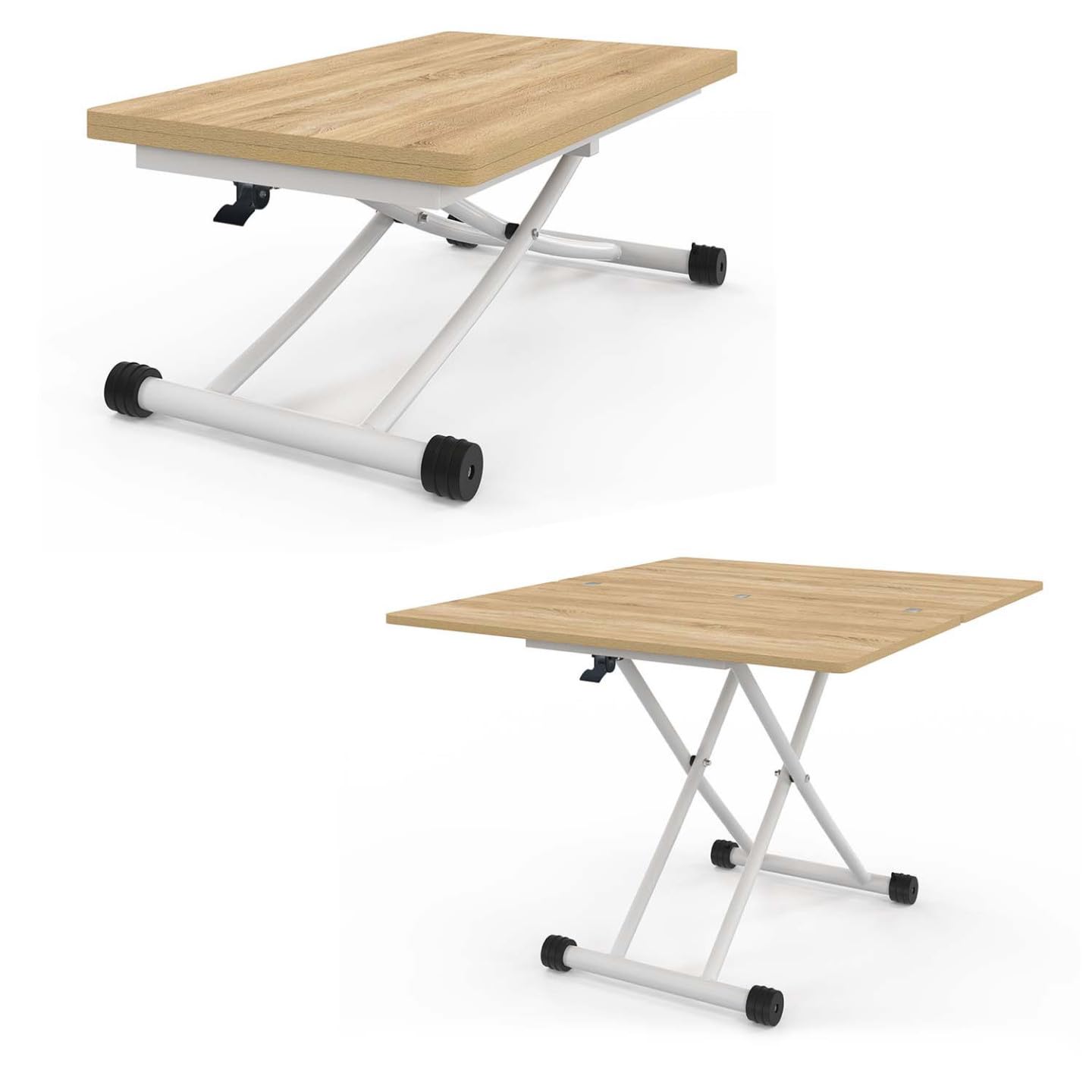 IDMarket Urbana - Mesa de centro extensible elevable en mesa de comedor rectangular (100 cm, bandeja de haya), color blanco
