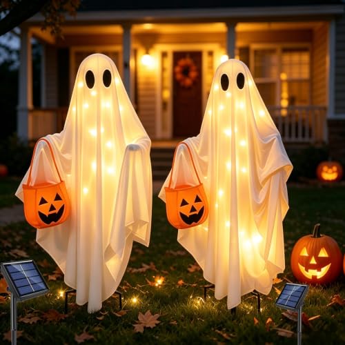 ANLTDTC Solar Ghost Halloween Lights 2Pack Hanging Stake Yard Decor