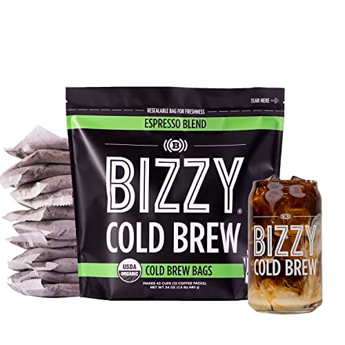 Bizzy Organic Cold Brew Coffee | Espresso Blend | Coarse Ground Coffee | Micro Sifted | Specialty Grade | 100% Arabica | Brew Bags | 12 Count | Makes 42 Cups #TOP2