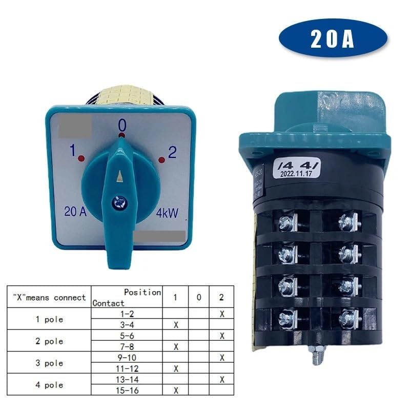 Interruptor de conmutación leva rotativa tres posiciones, 20 A, 4 kW, cuatro polos, selector niveles HZ5-20/4 Controls Switches