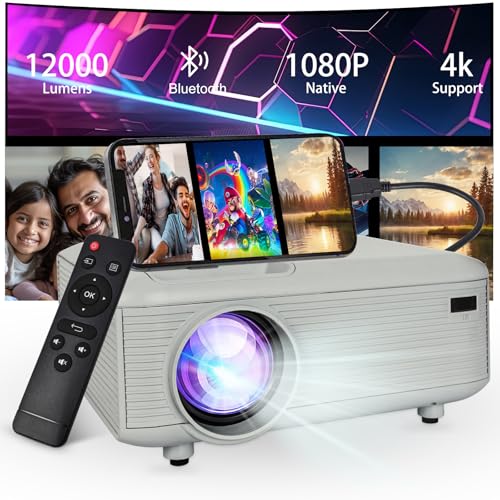 Mini Bluetooth Projector(Phone HDMI Cable Included), Portable Outdoor Projector, Native 1080P...