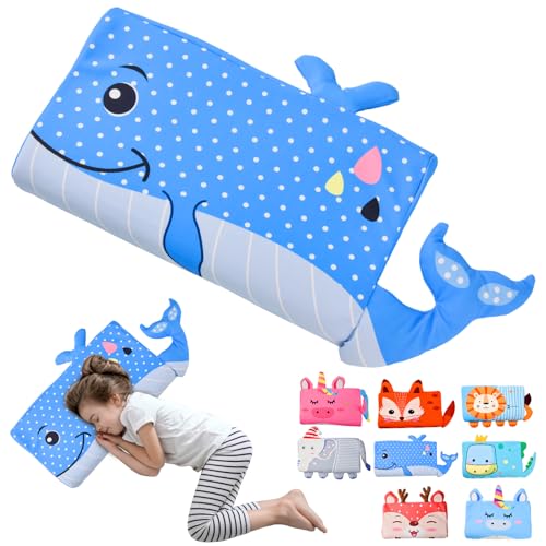 YAOZUP Almohada para Niños, Almohada Bebe, Cojin Bebe con, Almohada Infantil con Funda, Diseño Ergonómico, Transpirable, Hipoalergénico, Ideal para Niños de 3 a 12 Años (Ballena Azul)
