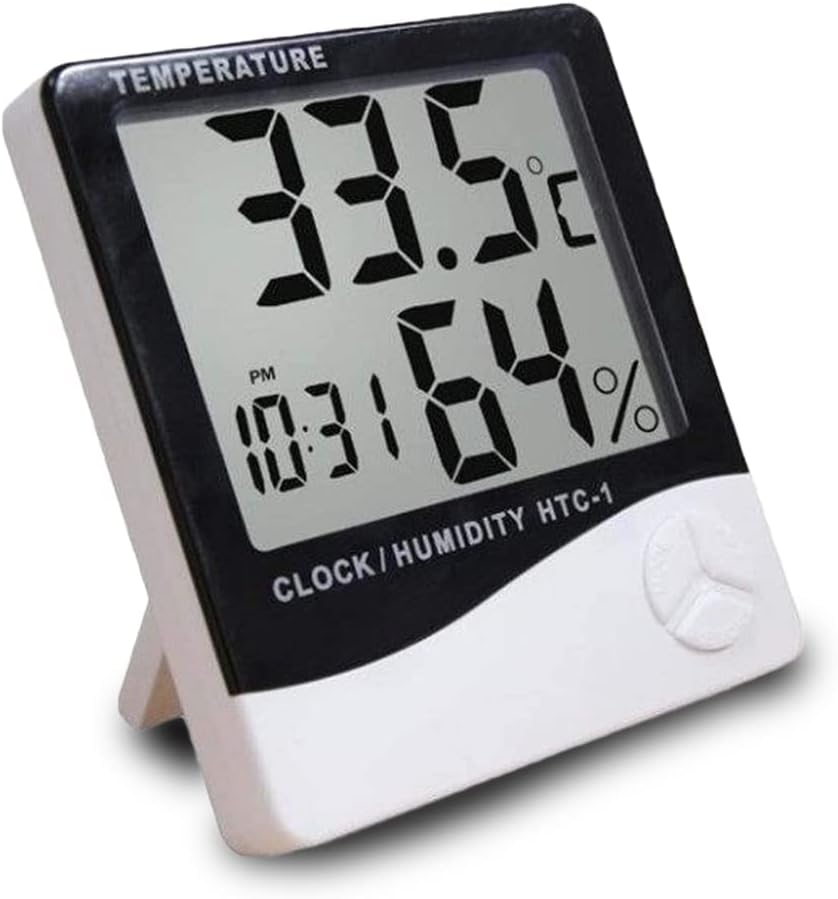 Parssufy HTC-1 Room Thermometer with Humidity Incubator Meter and Accurate Temperature Indicator Wall Mounting LCD Digital Clock Monitor for Indoor/Outdoor (White)
