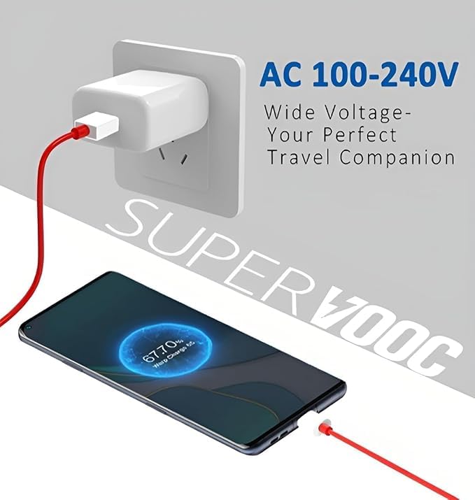Image of Original 100W SUPERVOOC Charger for Oneplus 100W Warp /Dash /Supervooc 13 /13R /12 /12R /11 /11R /10 /10 Pro /9 /9 Pro / 9R / 8 / 8T /7 /Nord /CE 3 & Other Devices (TOY1)