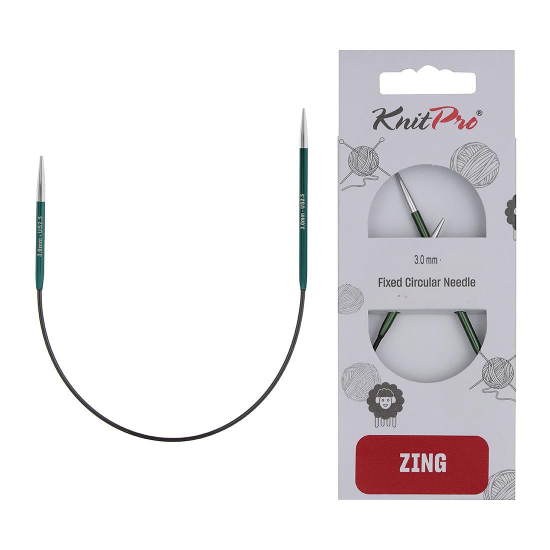 KnitPro Zing Fixed Circular Needles Asymmetrical 10" (25cm) | Size 3.00mm