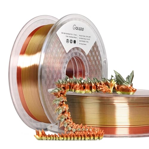 GolGeo Silk PLA 3D Printer Filament 1.75mm, Multicolor Rainbow PLA Filament, Gradient Metalltic Color Change PLA 3D Printing Filament,Fit Most FDM 3D Printer,Rainbow Metal 1kg (2.2lbs)/Spool