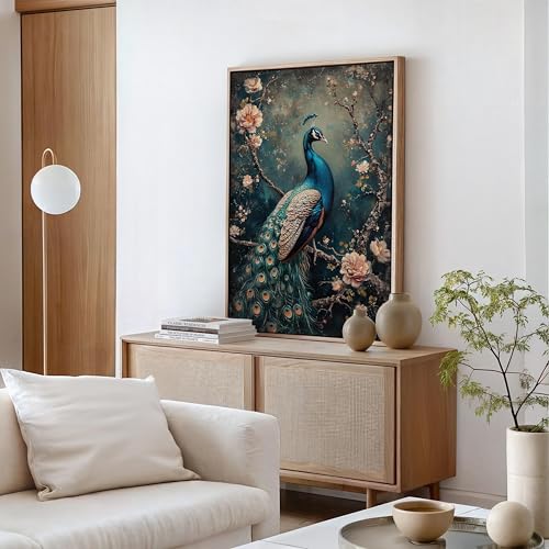 Impression esthétique paon sur toile premium pour salon chic