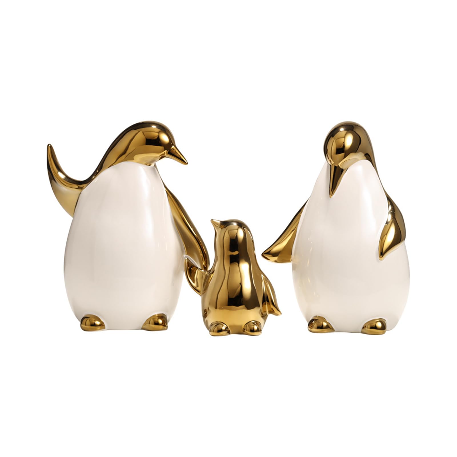 Tauzveok Penguin Sculptures, Family Decoration Statue, Modern Decoration Figurines Living Room, Animal Sculpture, Bedroom, Office Articles, Penguin Decor, Ceramic,Set White gold
