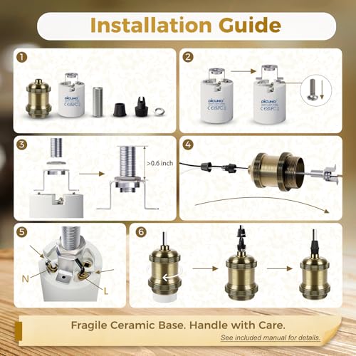 Image of DiCUNO Vintage E26 Lamp Socket, Edison Retro Pendant Lamp Holder, Industrial and Decorative for DIY Lighting, 600℃ Heat Resistant Champagne Gold Color 4 Packages