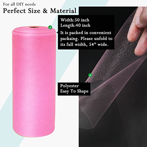 Image of Pink Tulle Fabric Rolls 54 Inch by 40 Yards Tulle Bolt Spool for Wedding Decorations DIY Tutu Baby Shower Table Skirt Ceiling Decor Birthday Party Craft Supplies