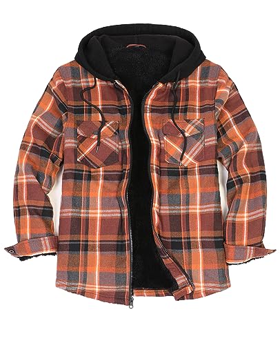 Image of ZENTHACE Mens Sherpa Lined Flannel Shirt Jacket with Hood,Full Zip