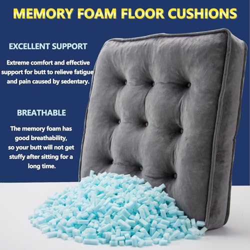Floor Pillow Set of 2, Memory Foam Meditation Cushion, Floor Cushions for Adults Sitting, Large Square Seat Cushions for Yoga, Couch, Sofa, Kids, Living Room, 20x20 Inch (Grey) - Image 3