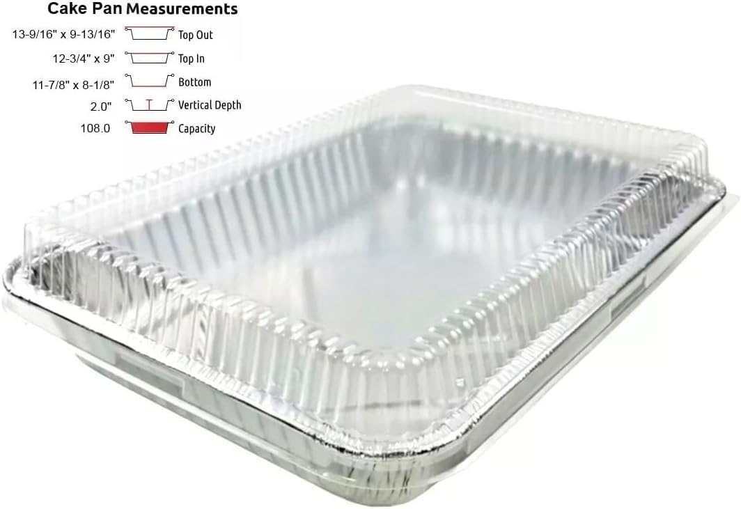 PACTOGO 13" x 9" x 2" Disposable Aluminum Foil Oblong Cake Pans with Dome Lids - 108 Fluid Ounces Rectangular Pan - Perfect For Baking and Storing Cakes, Casseroles, Rolls REF# 394 (Pack of 100 Sets)