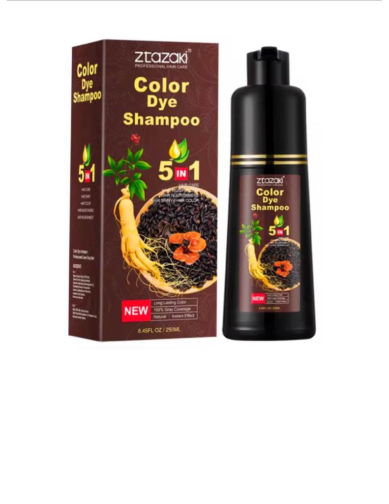 Ztazaki 5-in-1 Colour Dye Shampoo, 250ml, Natural Hair Colouring