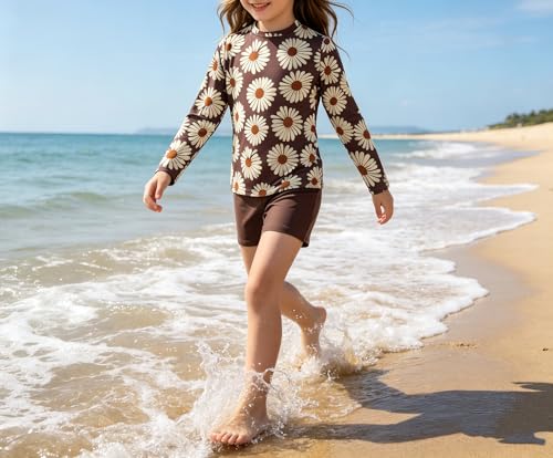Image of Girls Rash Guard 2-Piece Swimsuit Set - Long Sleeve Swimwear with UPF 50+ Sun Protection 4-14 Years
