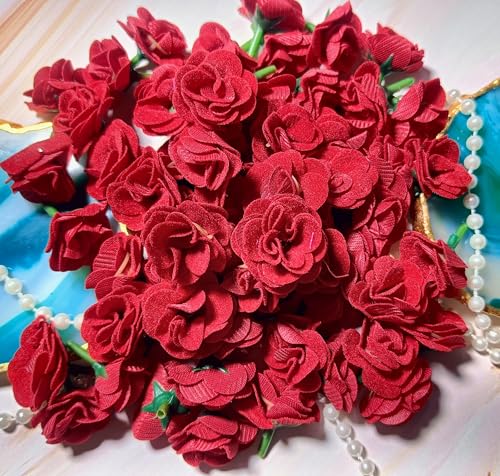 Image of VRB DecTM 50 Pcs Artificial Fabric Rose Fake Flowers Water Floating Flowers,Festival and Events, Home, Table, Bedroom, Pooja Room Decoration Items and DIY. (Red)
