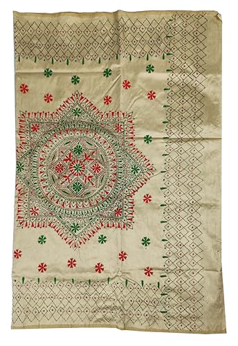 Image of SHRISTI CLOTHINGS Women's Hand Embroidered Cotton Silk Kantha Stitch Saree with Blouse Piece (SB420324 SWD52)