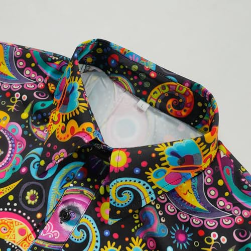 Eunchaes Men's 70s disco shirt Paisley 1970s casual top retro floral long sleeved button up Vintage party costumes shirt