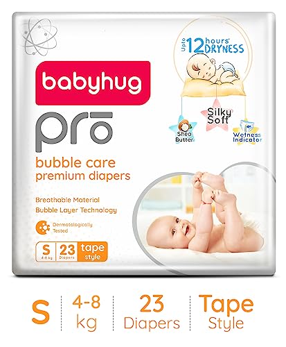 Image of Baby Hug Pro Bubble Care Premium Tape Style Diaper Small (S) Size - 23 Pieces