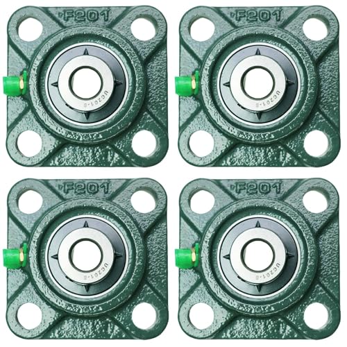 Image of 4 Pack UCF201-8 Pillow Block Bearing - Square Flange 4 Bolt Bearing - Bearing Steel with 1 /2 inch Bore - Self Alignment (UCF201-8)