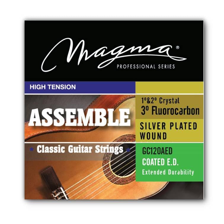 Classical Guitar Strings High Tension - Assemble Classic Acoustic String Set - Crystal Nylon & Fluorocarbon Trebles, and Coated Silver Plated Copper Basses (GC120AED) - 1 Set