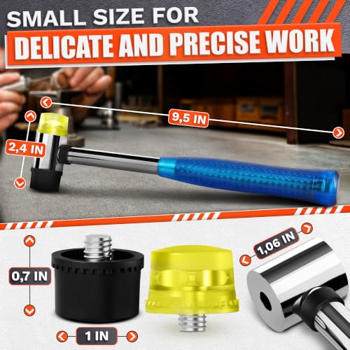 Image of Small Rubber Mallet Hammer, Blue 25mm Double-Faced Soft Face Mallet with Soft Rubber & Hard Plastic Heads, Non Marring Jewelry Hammer for Leather Craft, Tile, Furniture Repair, Hobby & DIY Projects