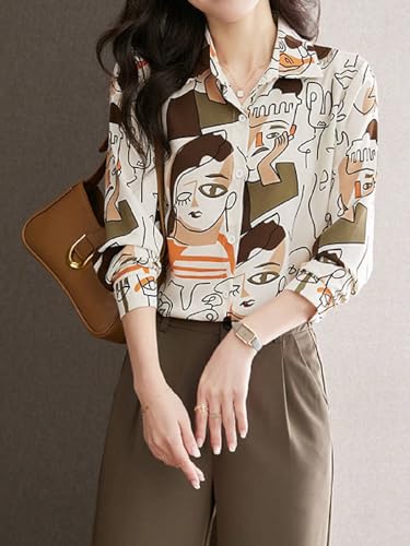 Image of TOPLOT Women's Shirt | Stylish Top Design | Modern Abstract & Floral Prints | Classic Collar with Front Closure for Polished and Everyday Styling | Long Sleeve Casual (5110)