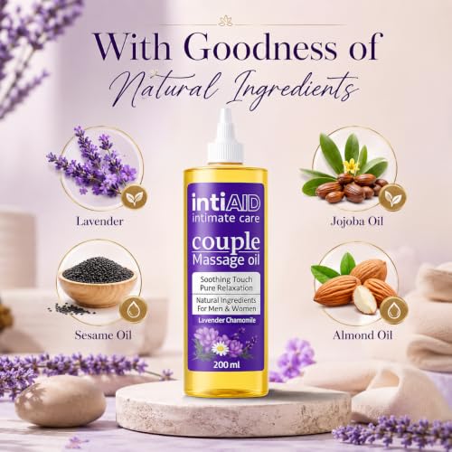 Image of Couple Massage oil with Sensual Bliss of Lavender & Chamomile. Ideal for Couples Date Nights, Mutual Pleasure & Soothing Massage Experience. Non-Sticky Texture - 200ml. (Pack of 2) (Intiaid Couple Pack of 2)