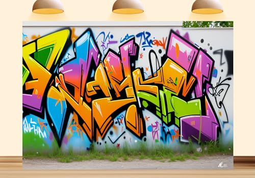 Graffiti Backdrop Dynamic Interactive Photo Exhibit Background 80s 90s Hip Hop Abstract Urban Street Art Photo Studio Props 4X4ft Fabric