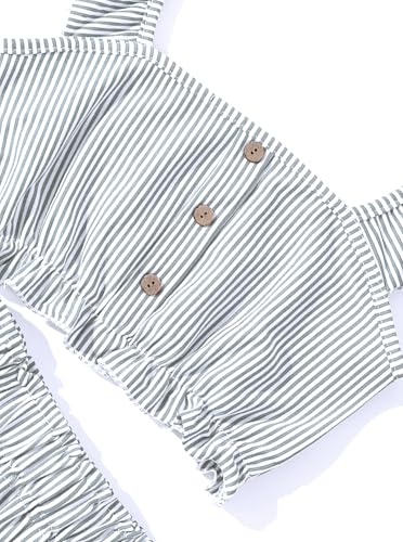 Image of Girl's Summer Clothing Sets Knit Ruffle Striped T-Shirt and Shorts 2 Piece Outfits