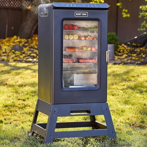 EAST OAK Ridgewood Pro 30" Electric Smoker Built-in Meat Probe & Elevated Stand for Outdoors Up to 6× Longer Smokes, Adjustable Side Chip Loader Smoke with 725 sq in Cooking Area, Night Blue