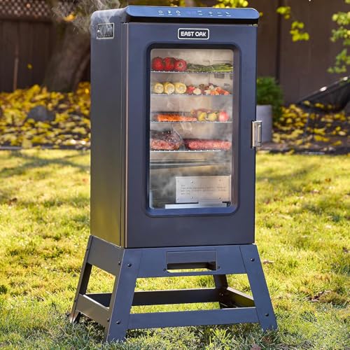 EAST OAK 30" Outdoor Electric Smoker with Built-in Meat Probe & Mobility Stand, Side Chip Loader for up to 6x Longer Uninterrupted Smoke and 725 sq in Cooking Area, Night Blue