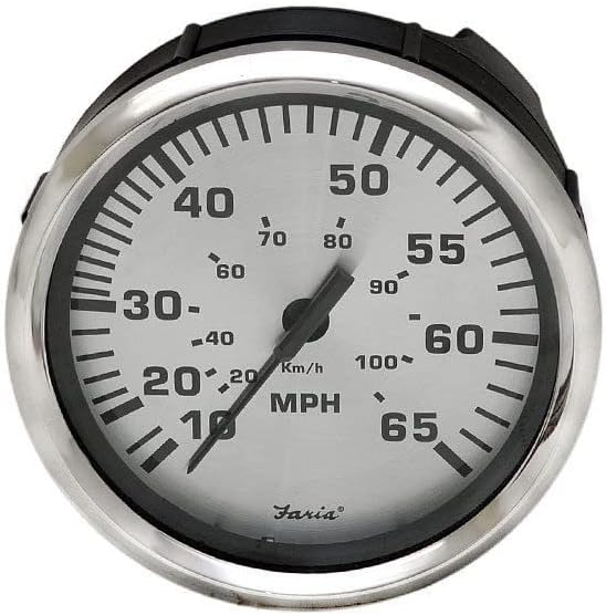 Faria Boat Speedometer Gauge SEK630A | 65 MPH Spun Silver Oversized
