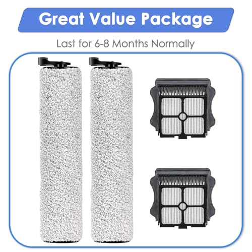 Image of (4 Pack) iFloor 3 Replacement Brush Rollers and HEPA Filters Compatible with Tineco Floor One S3 / iFloor 3, Cordless Wet Dry Vacuum Cleaner, Accessories Kit, 2 Brush Rollers, 2 HEPA Filters