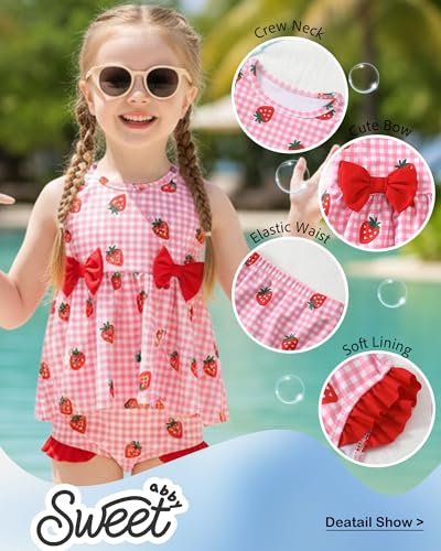Image of Toddler Girl Swimsuit Baby Girl Bathing Suit Long Sleeve Floral Zipper One-Piece Rash Guard Swimsuit with Hat
